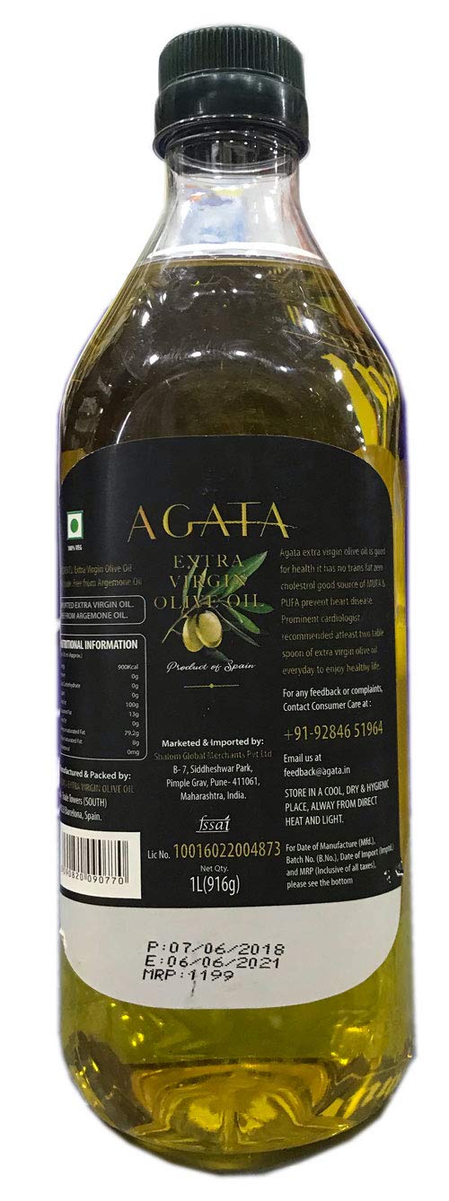 Agata Extra Virgin Olive Oil, Perfect for Marinades, Pasta, & Dressing, 1 Litre (916g) - Elevate Your Cooking!