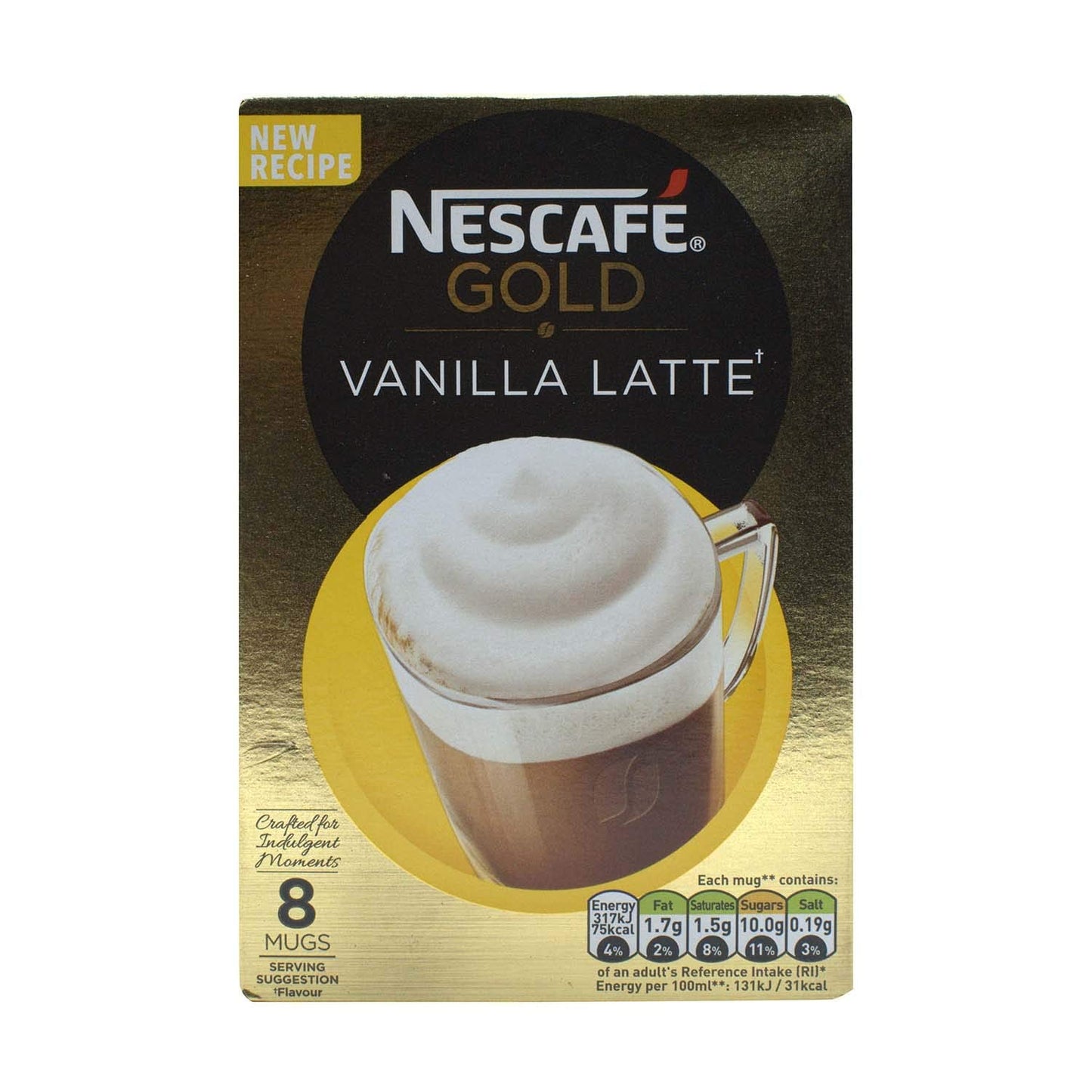 Nescafe Gold Vanilla Latte - 8 Sachets - "Vanilla Latte Gold - Eight Sachets of Creamy Vanilla Joy!"