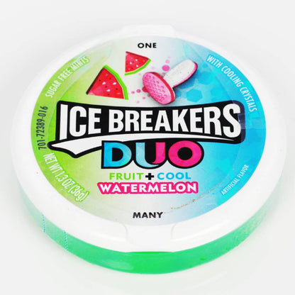 Ice Breakers Duo Fruit + Cool Sugar Free Mint, Watermelon, 2 x 42 g - Watermelon-flavored mints, fruity and cool, 2 packs of 42g each.