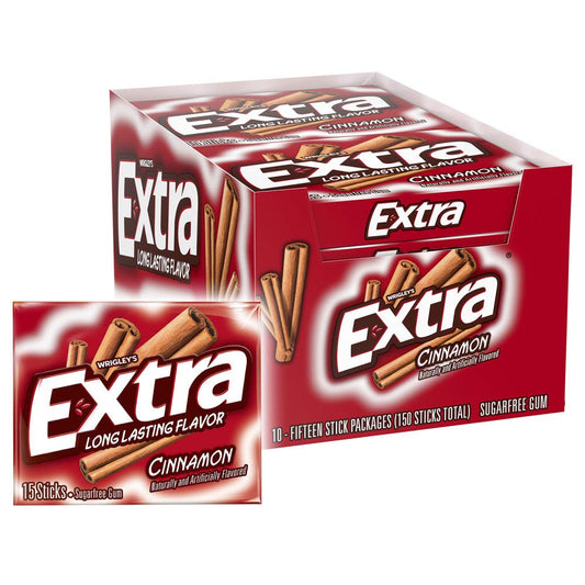 Extra Cinnamon Sugarfree Gum, 15 piece (Pack of 10) - Cinnamon spice burst!