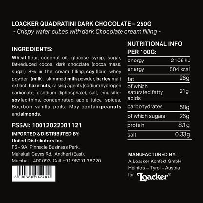 Loacker Quadratini Dark Chocolate 250Gram - Italy