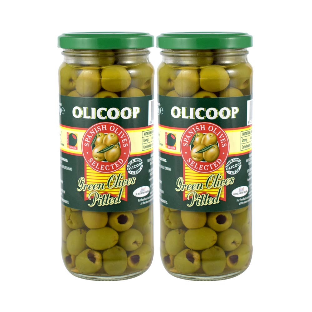 Olicoop Green Pitted Olive, 450g, Pack of 2, Produced in Spain - "Fresh and pitted!"