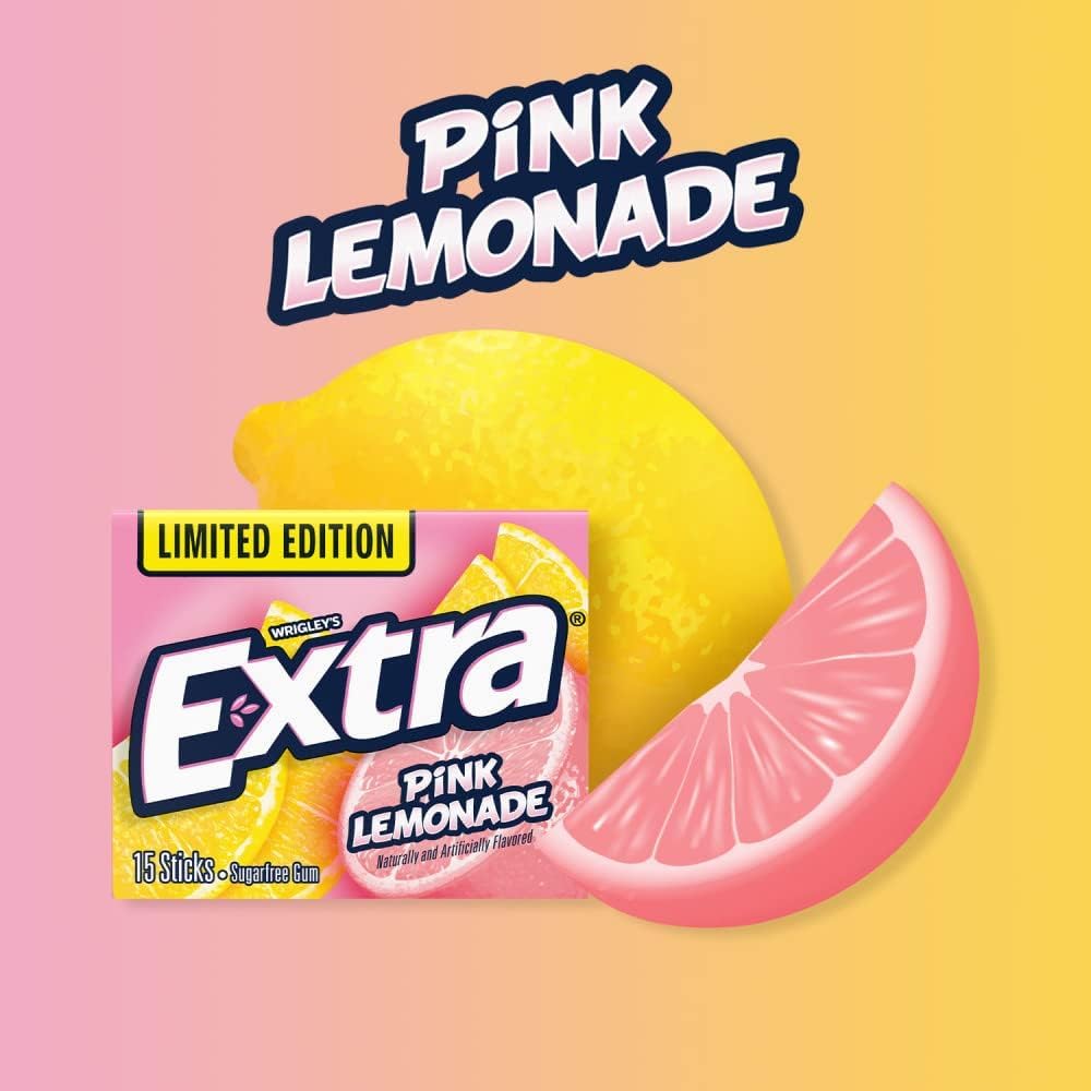 Extra Sugar-Free Chewing Gum 15-Sticks Each - Box of 10 (150 Sticks Total) (Pink Lemonade) - Pink lemonade pop!