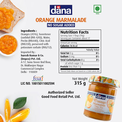 CANOE Dana Diabetic Mixed Fruit Jam + Diabetic Orange Jam, 315g, Pack of 1 Each, Product of Poland - Diabetic jam duo