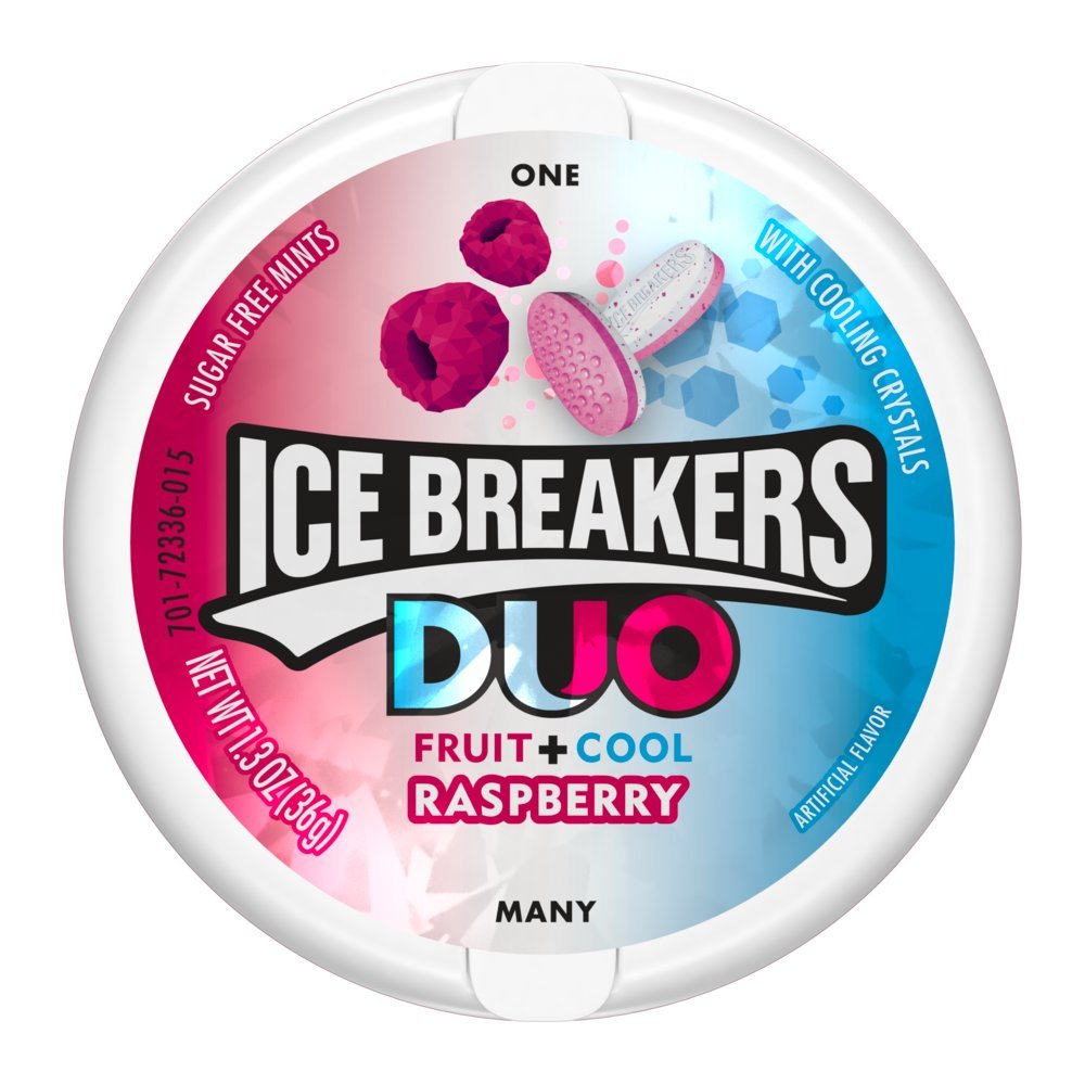 Ice Breakers Sugar-free Duo Fruit + Cool Raspberry Mints, 36g - Pack of 2, Pink & White - Duo fruit and cool raspberry mints, sugar-free, pack of 2 x 36g.