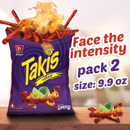 Takis Fuego Hot Chili Pepper & Lime Flavored Corn Snacks(Two 9.9 oz. Bag)