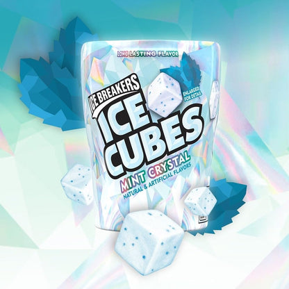 ICE BREAKERS ICE CUBES Mint Crystal Sugar-free Chewing Gum - 40 gums inside - Mint crystal gum cubes, 40 sugar-free pieces.