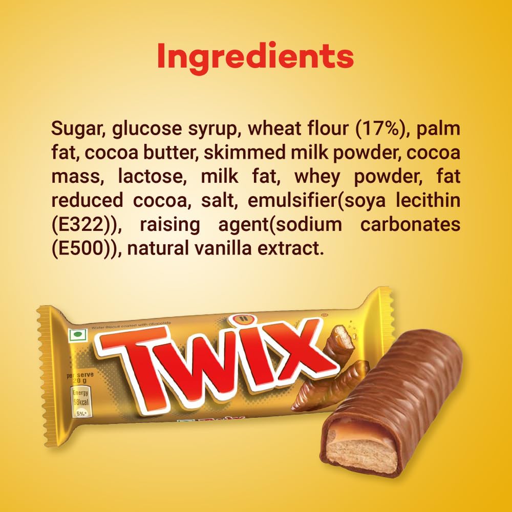 Twix Caramel Cookie Chocolate Bar | Loaded with Soft Nougat, Chewy Caramel, & Crunchy Cookie | Premium Chocolate Pack for Sharing with Family & Friends | 50g | Pack of 25