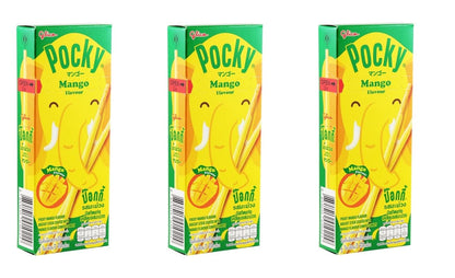 Pocky Sticks Mango Flavour Crunchy Biscuit Inside With Coated Mango Cream Each 25g Pack of 3 - "Mango-tastic Pocky!"