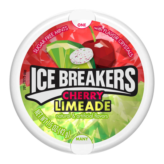 Ice Breakers Cherry Limeade Sugar Free Mint With Crystal Flavor (Imported), 42g - Cherry limeade mints with crystal flavor, 42g of imported delight.