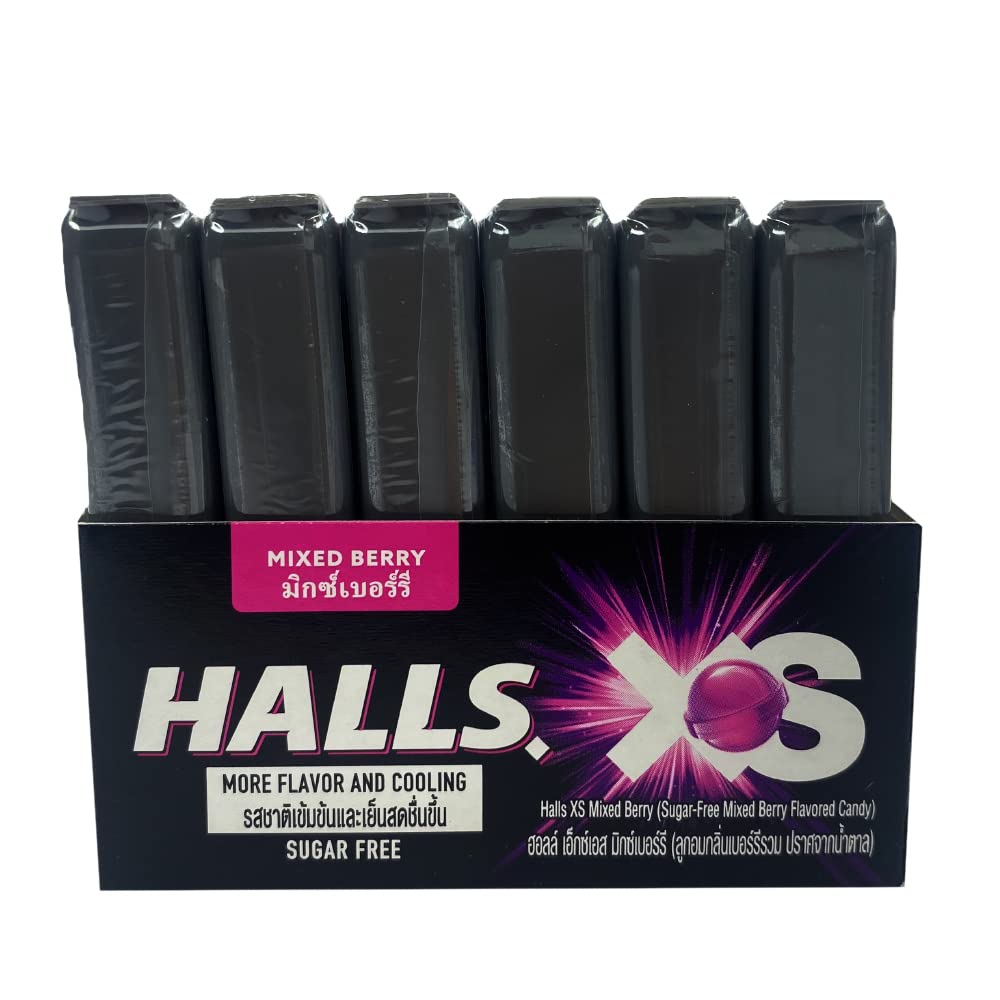 Halls XS Mixed Berry Flavored Sugar Free Candy, 0.5 oz / 15 g, 12 Pack - A bulk pack of mixed berry sugar-free candy.