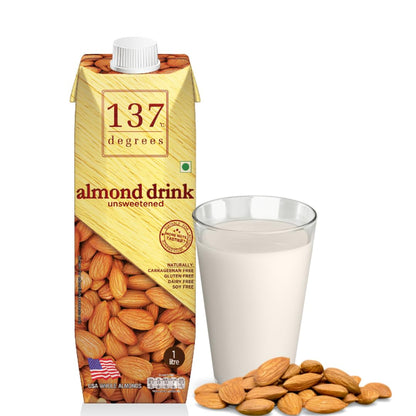 137 Degrees Almond Drink Unsweetened 1 Litre - Non-Dairy, Vegan, Lactose-Free, Gluten-Free (Pack of 2) - Double the Delight!