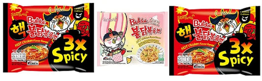 Samyang Buldak 3X Spicy Noodles 2 & Buldak Cream Carbonara 1 (Pack of 3) (420gm) (Imported) Instant Noodles Non-vegetarian (3x140 g)(Combo Pack)