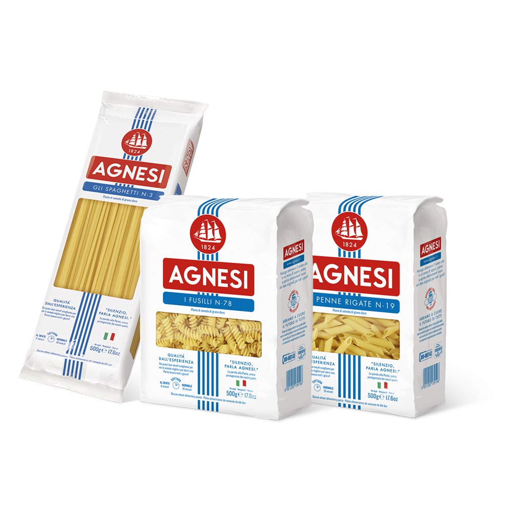 Agnesi Pasta Penne 500g + Fussili 500g + Spaghetii 500g, Pack of 1 each, Product of Italy