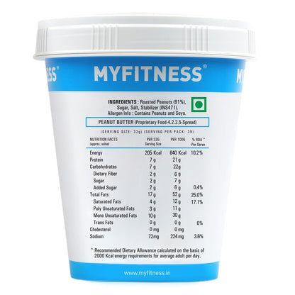 MYFITNESS Original Peanut Butter Smooth 510g | 21g Protein to Boost Energy | Tasty & Healthy Nut Butter Spread | Vegan | Cholesterol Free, Gluten Free | Zero Trans Fat | Smooth Creamy Peanut Butter