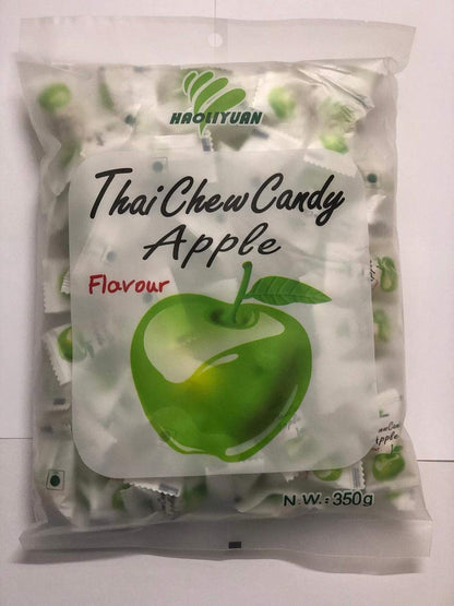 Haoliyuan Thai Chew Candy Apple 350g (appx. 100pcs) - Apple flavored chew candy, approximately 100 pieces per pack.