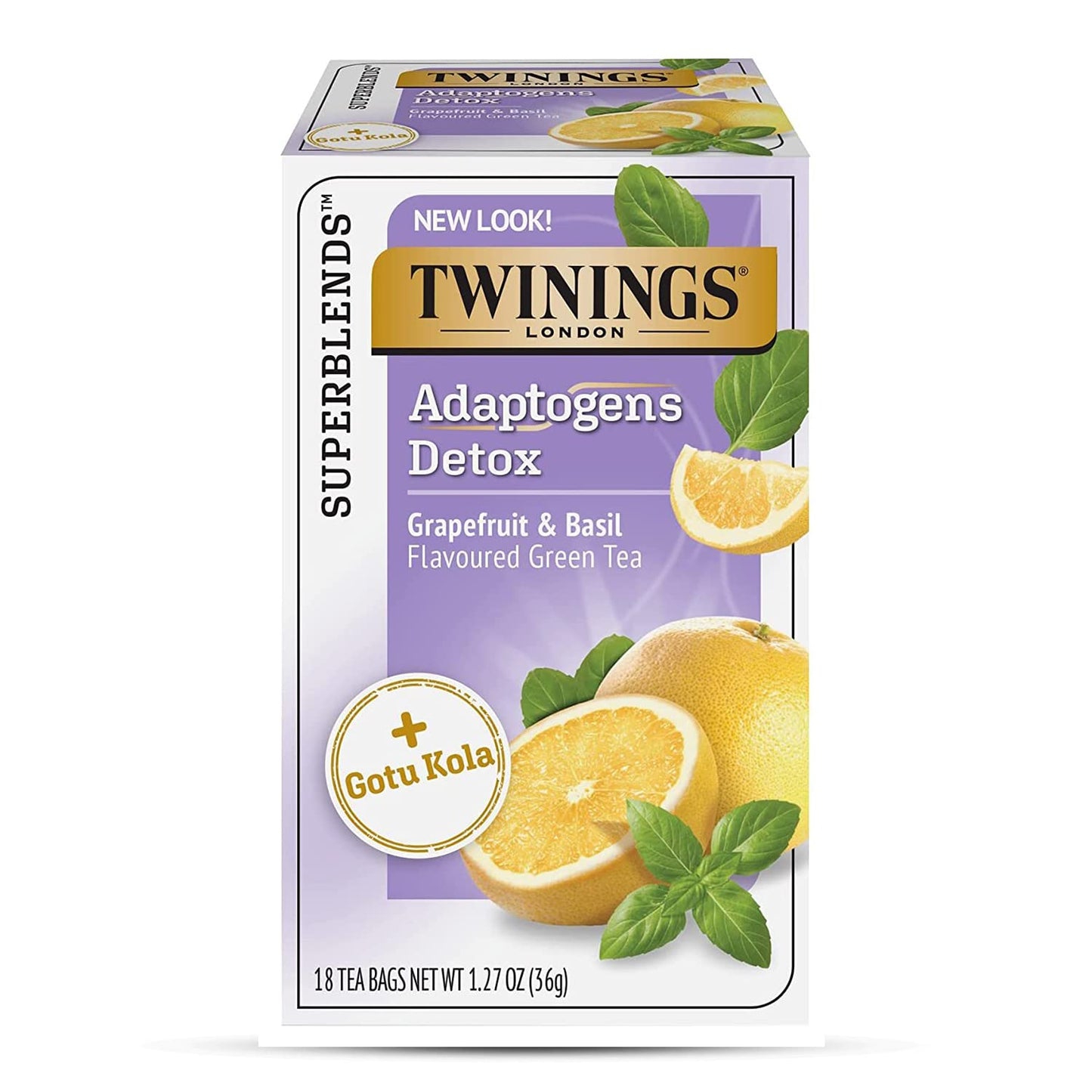 Twinings Superblends Adaptogens Detox With Gotu Kola, Grapefruit & Basil Flavoured Green Tea, Supports Detox, 18 Tea Bags - 36 Gm