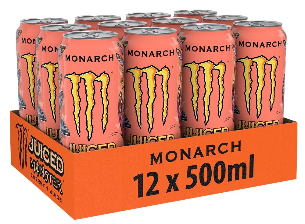 Monster Monarch Carbonated Energy Drink With A Fruity Taste Of Peach 500ml (Pack Of 12) - "Monarch Peach Bliss!"