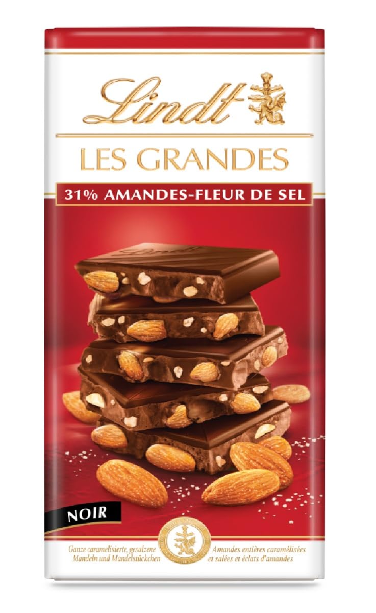 Lindt Les Grandes 31% Almonds Sea salt Caramelized Almond Smooth And Creamy Texture With A Crunchy Nutty Bite Bar 150gm