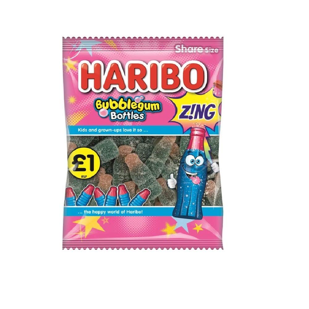 Haribo Bubblegum Bottles Jellies Share Size 190g - Fun and chewy bubblegum flavored jellies.