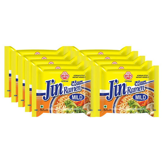 Ottogi Jin Ramen Korean Style Vegetarian Instant Noodles, Mild Flavor 120g, Pack of 10, (Product of Korea)