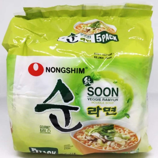 Nongshim Soon Veggie Ramyun, 5 X 112 G, Vegetarian - "Vegetarian bliss in every bite!"