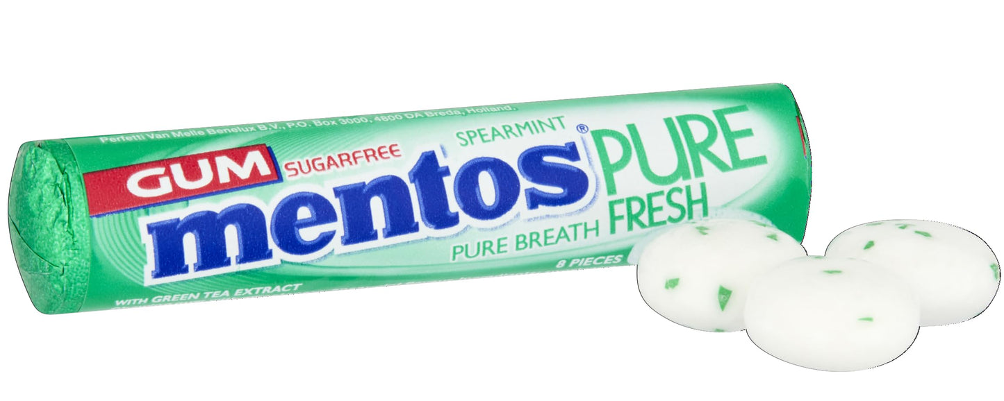 Mentos Sugarfree Pure Fresh, Spearmint, 24 x 15.5 g - "Spearmint Fresh Burst!"