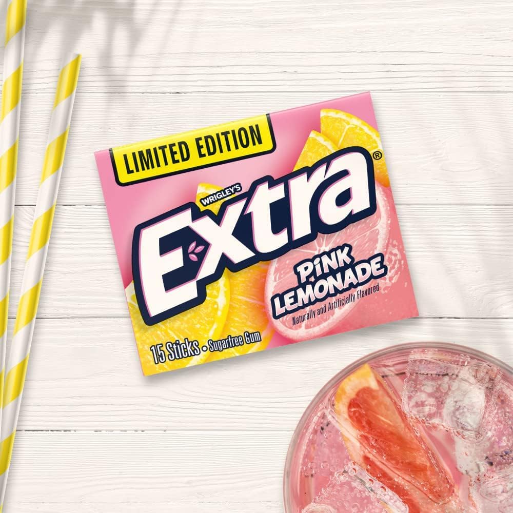 Extra Sugar-Free Chewing Gum 15-Sticks Each - Box of 10 (150 Sticks Total) (Pink Lemonade) - Pink lemonade pop!