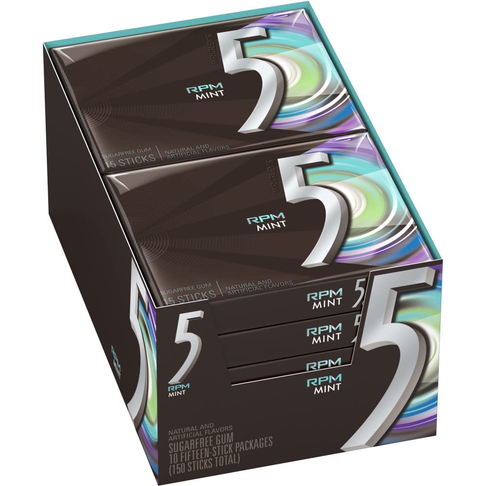 Five Focus Sugar Free Gum Spearmint 15 Piece Pack (Pack of 10) RPM Mint/15 Count (Pack of 10) - RPM mint focus!