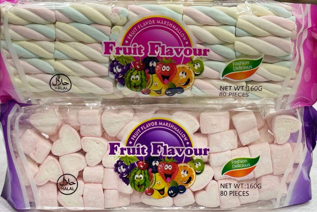 FRUIT FLAVOUR MARSHMALLOW 160g COMBO PACK OF 2 (160*2) (TWIST+HEART) - Combo pack of fruit flavor marshmallows!