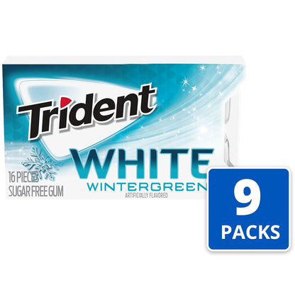 Trident White Sugar Free Gum, 16 Count (Pack of 9) (Wintergreen)