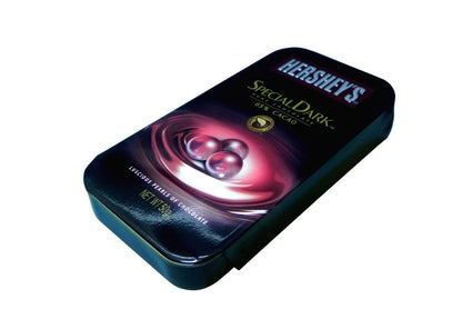 Hersheys Special Dark Pure Chocolate Luscious Pearls 50g Tin Pack! - Luscious dark chocolate pearls in a 50g tin, pure and delightful.