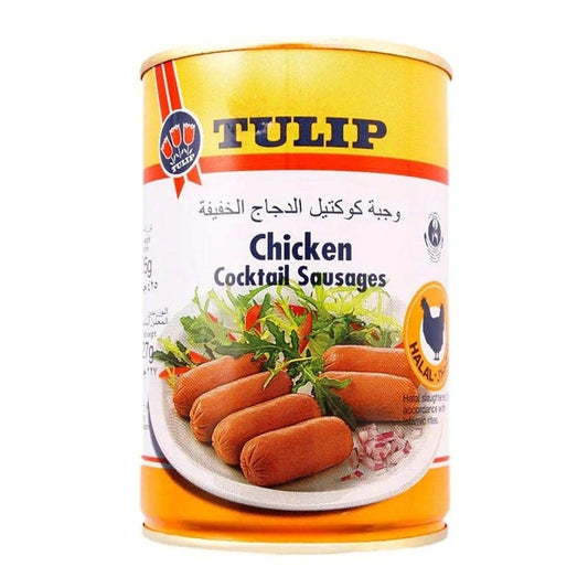 Tulip Chicken Cocktail Sausages - Halal Certified - Net Weight 405g | Drained Weight 200g - Product of Denmark