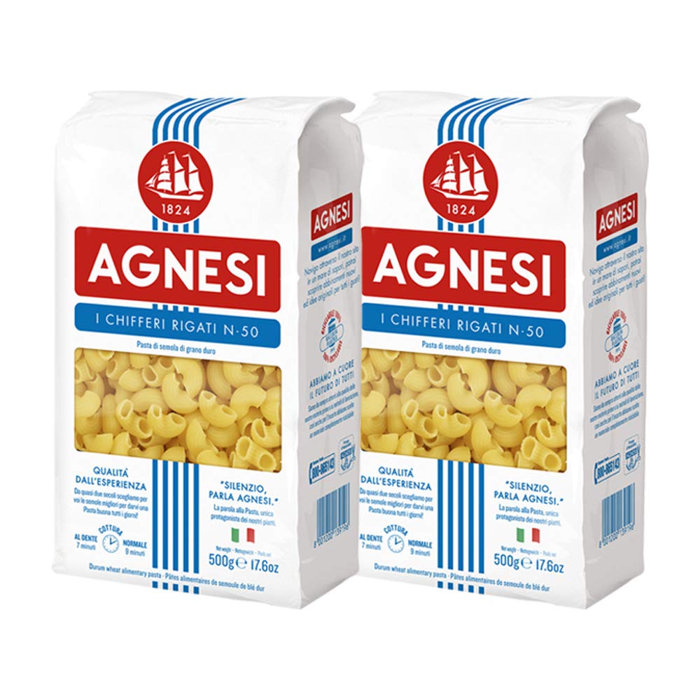 Agnesi Chifferi Rigati Pasta, 500g, Pack of 2, Product of Italy - Rigati Perfection!