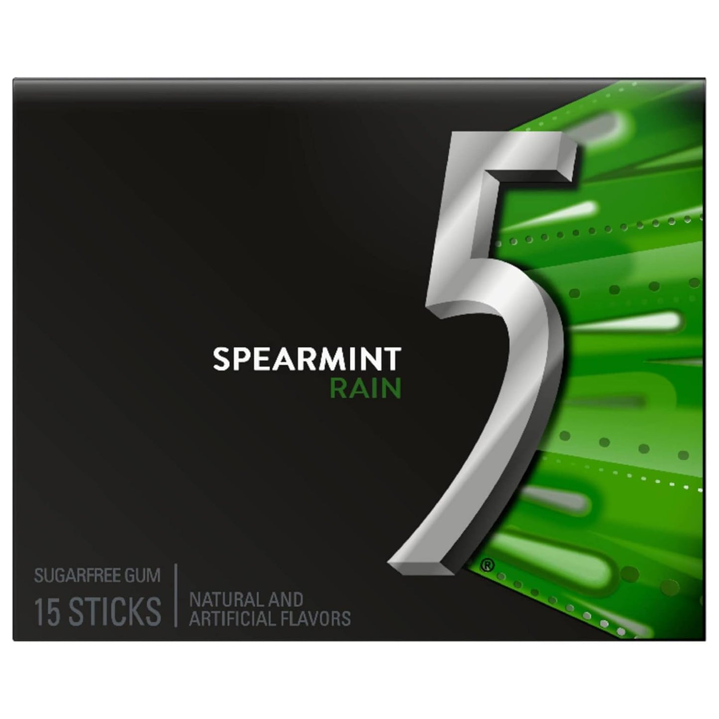 Wrigley's 5 Rain Spearmint Sugar-Free Gum - Pack of 2, 15 Sticks Each, 41g Total - Freshen Your Day!