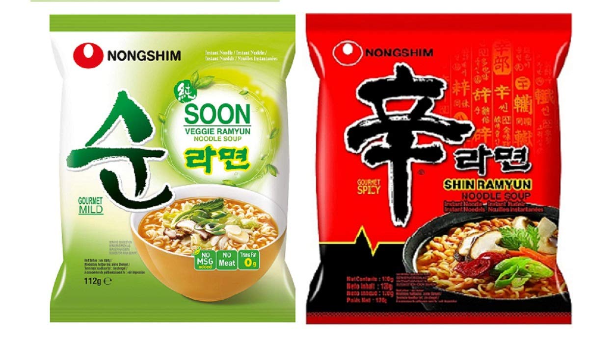 Nongshim Shin Ramyun & Veggie Instant Noodles 120Gm*2Pack (Pack Of 2) (Imported), Vegetarian - "Nongshim Shin Ramyun & Veggie - 2 Pack, 120g Each of Veggie Noodle Joy!"