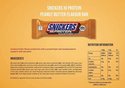 Snickers Hi Protein Bar Peanut Butter Flavoure Protein Bar With a Caramel Layer and roasted Peanuts Coated In Milk Chocolate 57g Pack Of 2 (UK)