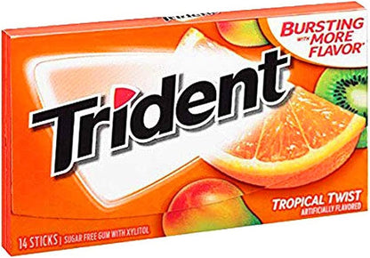 Trident Tropical Twist Imported Sugar-Free Gum, 14 Sticks, 2 Count - Escape to Exotic Flavors!