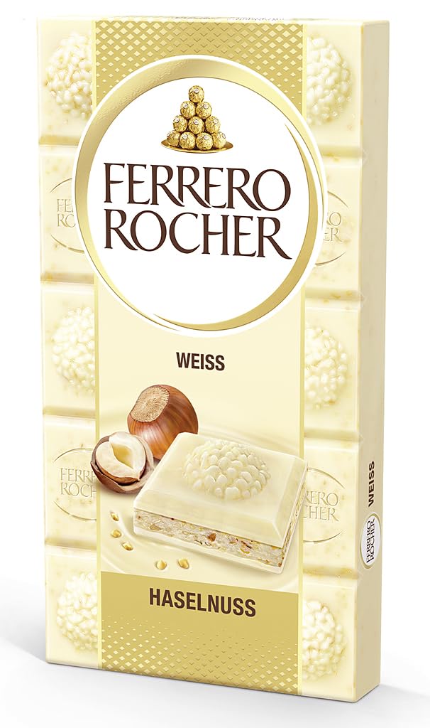 Ferrero Rocher Chocolate Rocher White Chocolate With Hazelnut Bar 90g - White chocolate hazelnut delight!