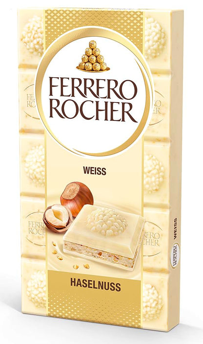 Ferrero Rocher Chocolate Rocher White Chocolate With Hazelnut Bar 90g - White chocolate hazelnut delight!