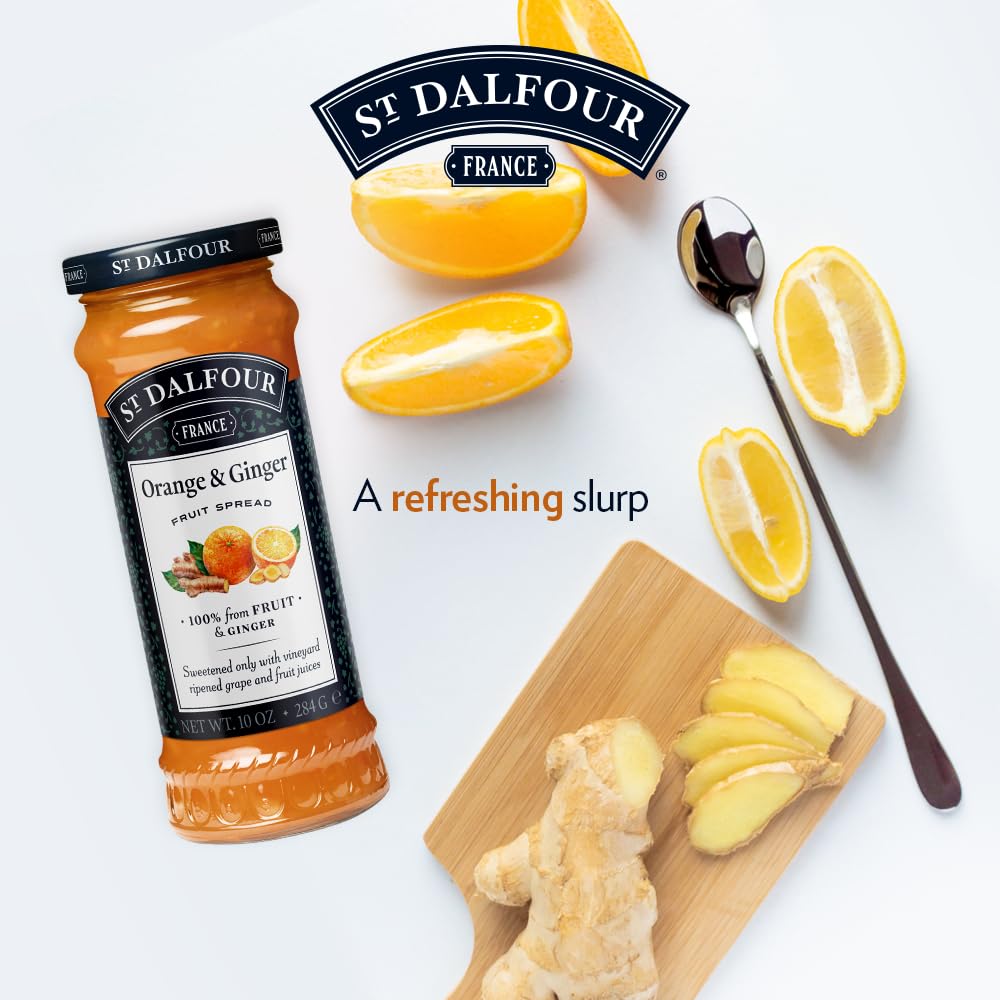 St Dalfour Orange & Ginger Fruit Spread 284 g | No Added Sugar | 100% from Fruit | No Added Preservatives, Colours, Flavors or Sweeteners | No Corn Syrup | Traditional French Recipe