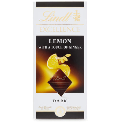 Lindt Excellence Lemon Citron with A Touch Of Ginger Dark Chocolate Bar, 100g, White, Black & Yellow