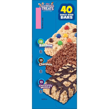 Kellogg's Rice krispies Treats Marshmallow Squares 40 Bars (10 Rainbow Bar Candy Coated Chocolate, 15 Chocolate,15 Chocolatey Drizzle) 860gm