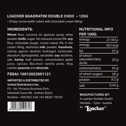 Loacker Quadratini Double Choc 125g - Italy (Pack of 18)