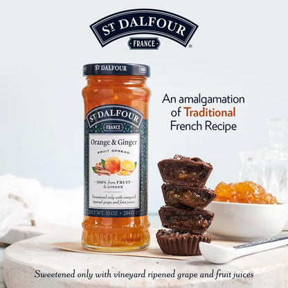 St Dalfour Orange & Ginger Fruit Spread 284 g | No Added Sugar | 100% from Fruit | No Added Preservatives, Colours, Flavors or Sweeteners | No Corn Syrup | Traditional French Recipe