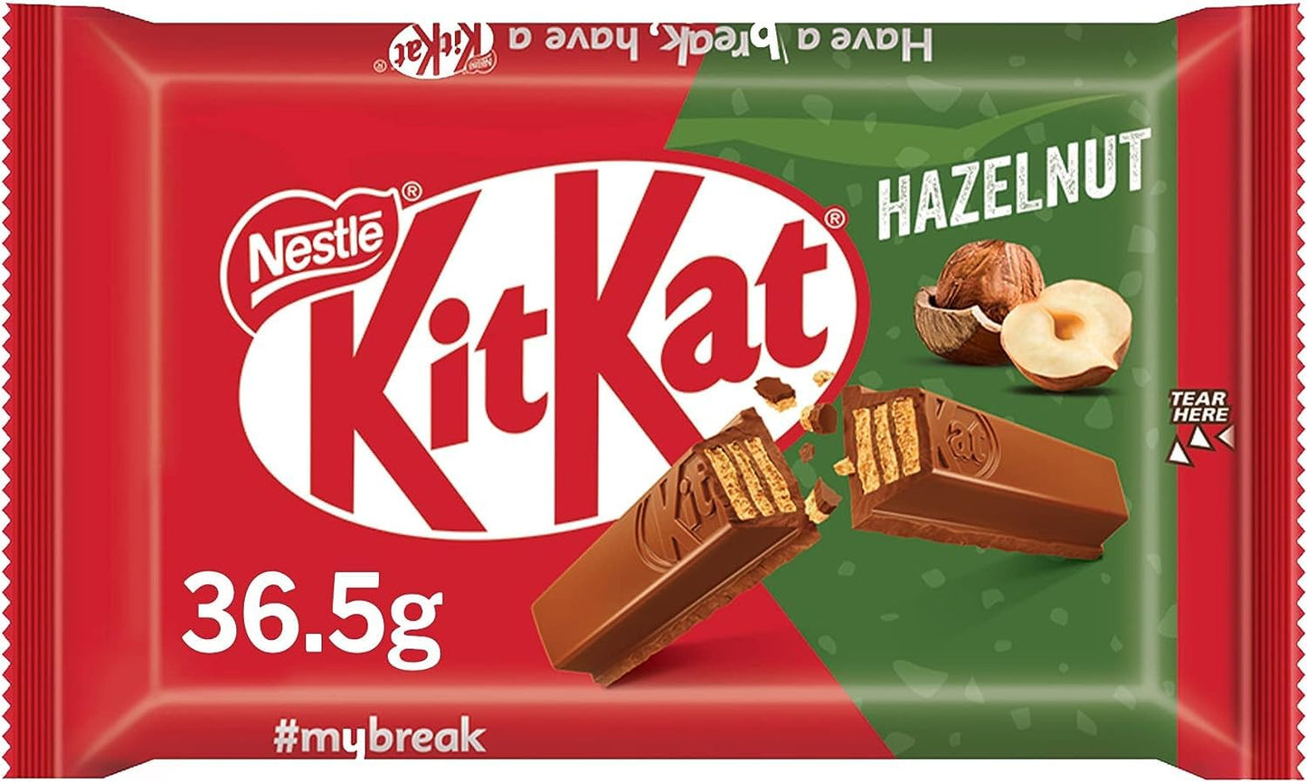 Nestle Kitkat Wafer Bars Hazelnut Covered In Milk Chocolate 36.5g Pack Of 4 (Imported) - "KitKat Wafer Bars Hazelnut - Pack of 4, 36.5g Each of Hazelnut Covered in Milk Chocolate!"