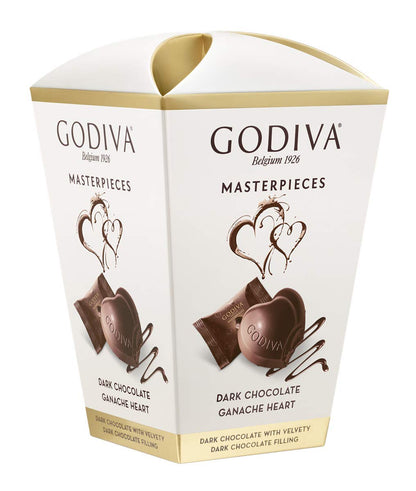 Godiva Masterpiece Dark Chocolate Ganache Heart Chocolate Box, 117 Grams - Indulge in the rich and velvety ganache-filled dark chocolate hearts from Godiva's Masterpiece collection