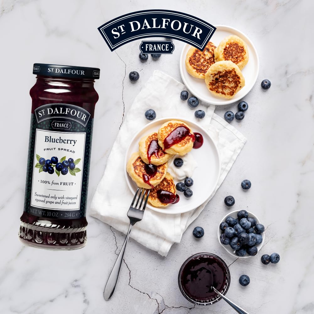 St Dalfour Blueberry Fruit Spread 284 g | No Added Sugar | 100% from Fruit | No Added Preservatives, Colours, Flavors or Sweeteners | No Corn Syrup | Traditional French Recipe