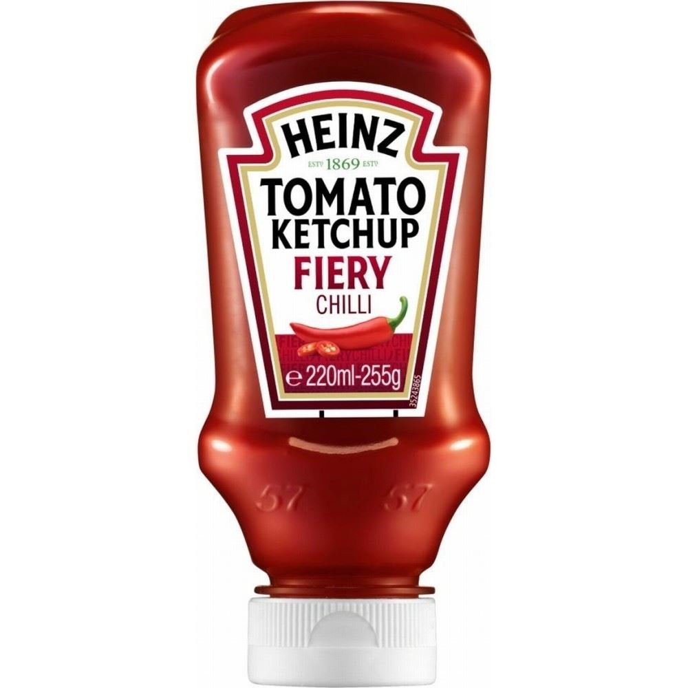 Heinz Tomato Ketchup with Fiery Chilli (255g) - Spicy chili-infused tomato ketchup.