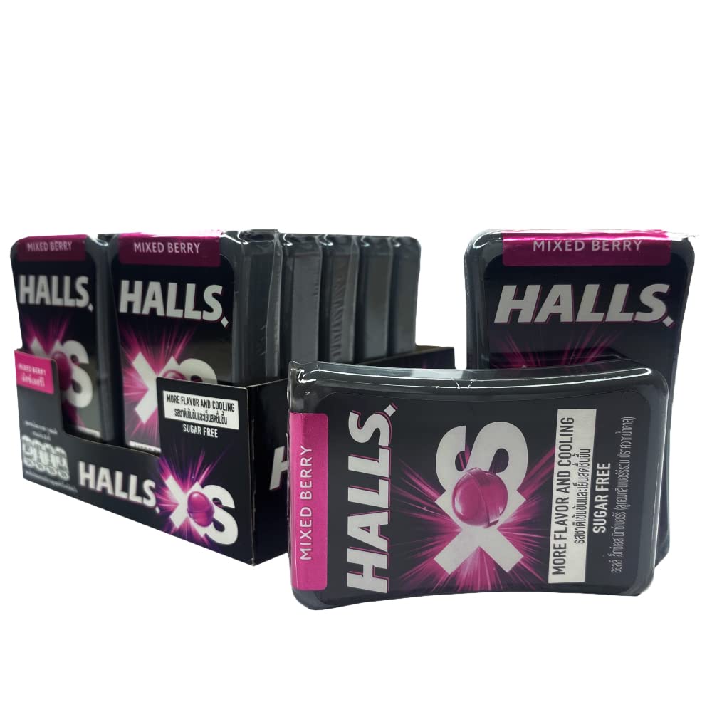 Halls XS Mixed Berry Flavored Sugar Free Candy, 0.5 oz / 15 g, 12 Pack - A bulk pack of mixed berry sugar-free candy.